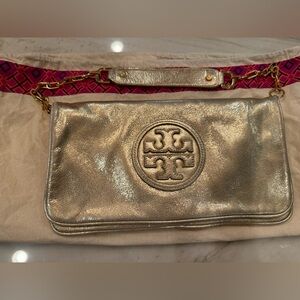 Tory Burch Gold Clutch or Shoulder Bag Fold Over